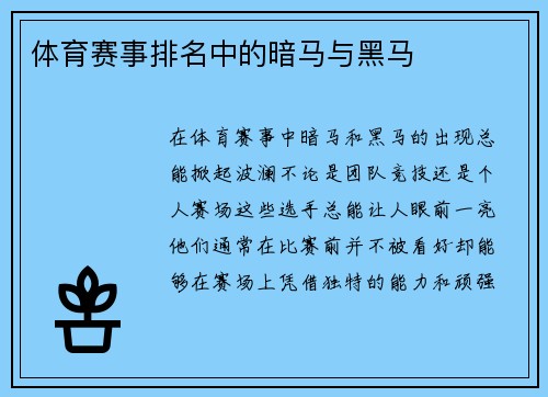 体育赛事排名中的暗马与黑马
